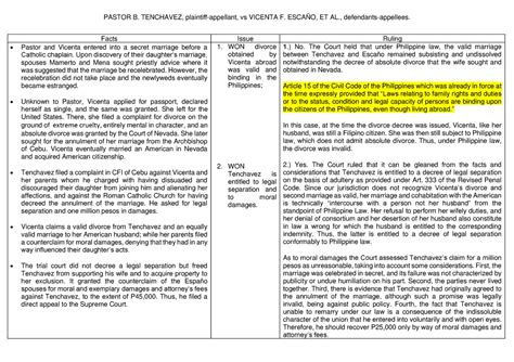 Case Digest: PASTOR B. TENCHAVEZ v. VICENTA F. ESCAÑO.